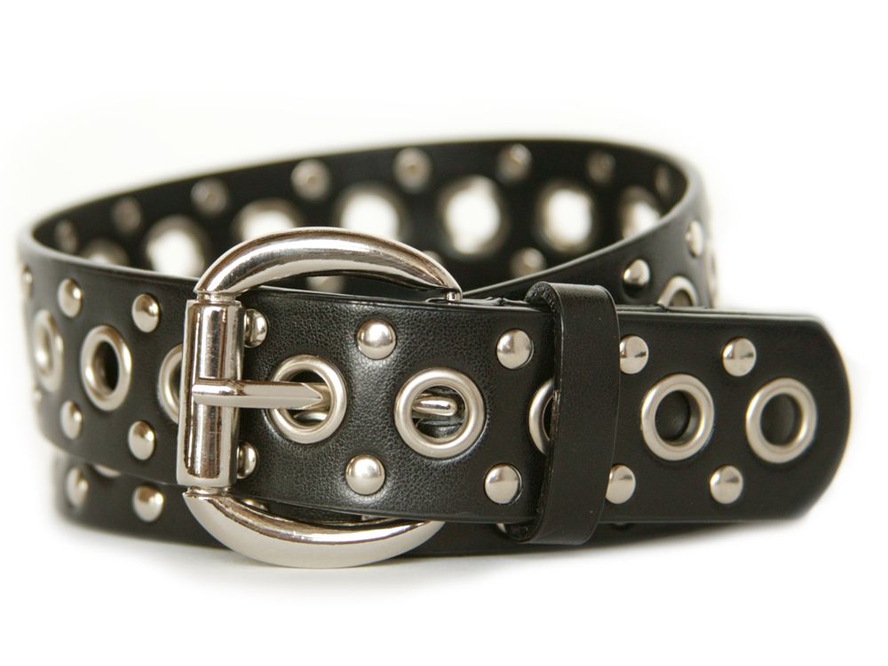 Black leather shop studded belt