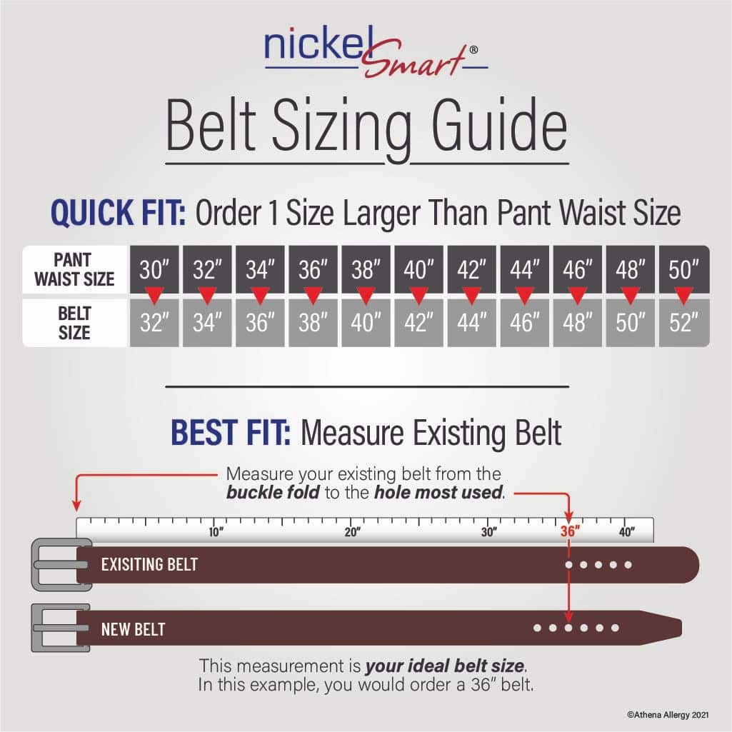 Belt Sizing Guide. Quick Fit: Order 1 size larger than pant waist size