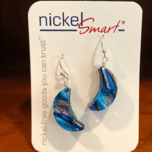 Blue Moon earrings on a branded Nickel Smart earring card